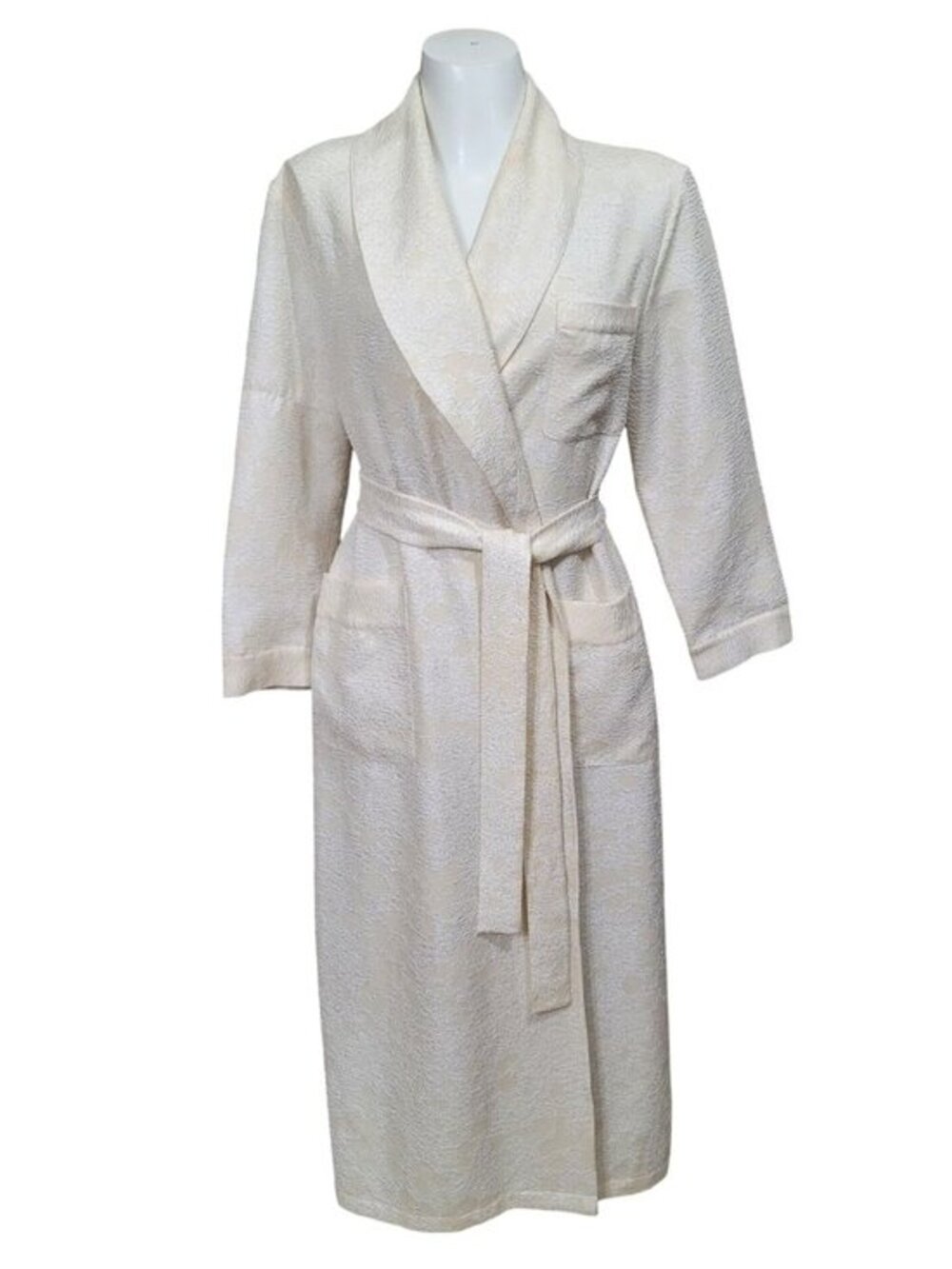 Cabernet Couture Ivory Textured Robe Belted Waist Pockets Size S
